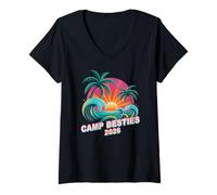 Donna Carino Camp Besties 2026 Viaggio Vacanza Surf Vacay Beach Maglietta con Collo a V