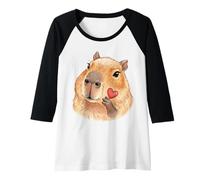 Donna Carino Capybara Holding Heart Kawaii Love Valentines Maglia con Maniche Raglan
