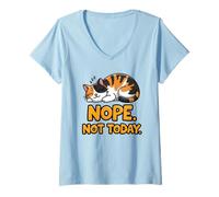 Donna Carino Cartoon Calico Cat Sleeping Nope Not Today Maglietta con Collo a V