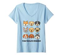 Donna Carino Cartoon Dog Faces Funny Puppy Lovers, Cani Maglietta con Collo a V