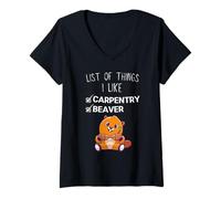 Donna Carino Castoro Kawaii Elenco delle Cose Che Mi piacciono Gli Amanti della carpenteria Maglietta con Collo a V