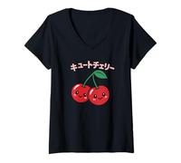 Donna Carino Cherry Kawaii Estetica Maglietta con Collo a V