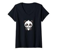 Donna Carino Chibi Panda Kawaii Cartoon Personaggio Maglietta con Collo a V