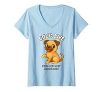 Donna Carino Chug Breed Dog Puppy Chihuahua Pug Hybrid Cross Maglietta con Collo a V