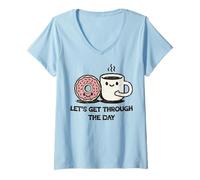 Donna Carino Ciambella caffè Let's Get Through Daily Grind Maglietta con Collo a V