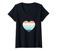Donna Carino Cinque Colori Strisce Calma Brezza Tema Grafica Minimale Maglietta con Collo a V