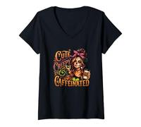 Donna Carino, Creepy & Caffeinated Halloween Sugar Skull Coffee Girl Maglietta con Collo a V