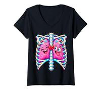 Donna Carino Cuore Polmoni Anatomia Amore Scienza Medica Arte Maglietta con Collo a V