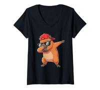 Donna Carino Dabbing Capybara Ragazzi Uomini Bambino Capy Amante Bambini Maglietta con Collo a V