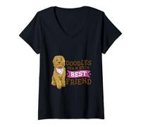 Donna Carino Doodle, Cane Ritratto Amichevole Golden Labradoodle Graphi Maglietta con Collo a V