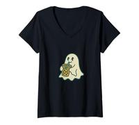Donna Carino Fantasma Boba Vibes Kawaii Bubble Tea Halloween Mashup Maglietta con Collo a V