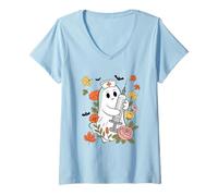 Donna Carino Fantasma Infermiera con siringa Halloween Spirito Maglietta con Collo a V