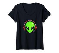 Donna Carino Gamer Alien Head Extraterrestre Gaming Estetica Maglietta con Collo a V
