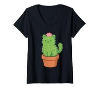 Donna Carino Gatto Cactus Pianta Succulente Mamma Giardinaggio Giochi di Parole Kitty Maglietta con Collo a V