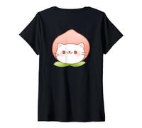 Donna Carino Gatto Pesca Kawaii Neko-Chan Cuore Zampe fusa Arte sul Retro Maglietta con Collo a V