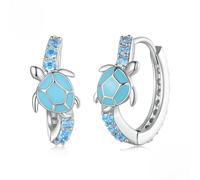 Donna Carino Gioielli Orecchini S925 Argento Sterling Cerchio Blu Turtle Modello