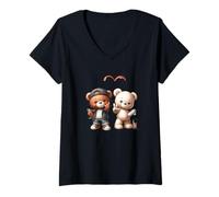 Donna Carino Graffiti Teddy Bears Street Style Maglietta con Collo a V
