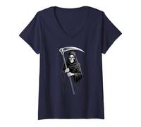 Donna Carino Grim Reaper Spettrale Grave Candy Digger Mostro Halloween Maglietta con Collo a V