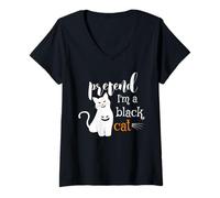 Donna Carino Halloween Cat Lovers - Pretend I'm A Black Cat Mom Dad Maglietta con Collo a V