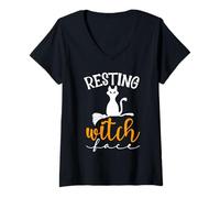 Donna Carino Halloween Cat Lovers - Resting Witch Face Cat Mom & Dad Maglietta con Collo a V