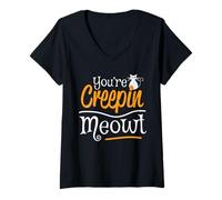 Donna Carino Halloween Cat Lovers - You're Creepin Meowt Cat Mom Dad Maglietta con Collo a V