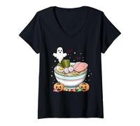 Donna Carino Halloween Ramen Ghost Bowl Spooky Food Humor Maglietta con Collo a V