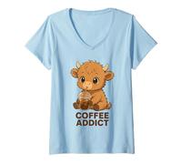 Donna Carino Highland Cow Coffee Addict Iced Coffee Lover Donne Maglietta con Collo a V
