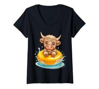 Donna Carino Highland Mucca Anatra Pool Float Estate Maglietta con Collo a V