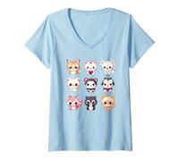 Donna Carino Kawaii Animali Set Chibi Anime Multiplo Amante degli Animali Maglietta con Collo a V