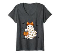Donna Carino Kawaii Ghost Jack O Lantern Secchio Spooky Stagione Costume Maglietta con Collo a V
