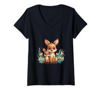 Donna Carino Madre Canguro E Joey Animale Illustrazione Maglietta con Collo a V