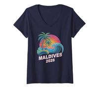 Donna Carino Maldive 2026 Viaggio Spiaggia Vacay Ragazze Cugini Vibes Maglietta con Collo a V