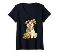 Donna Carino Mardi Gras a Tema West Highland Terrier, Cane Westie Maglietta con Collo a V