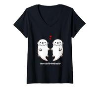 Donna Carino Minimal Otter Coppia Pun Sei La Mia Lontra Mezzo Dolce Maglietta con Collo a V