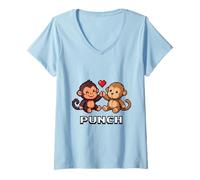 Donna Carino Monkey Punch Baby Video Game Pixel Maglietta con Collo a V