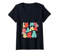 Donna Carino Mothers Day Shirt Groovy in My Mama Era Hippie Flower Maglietta con Collo a V