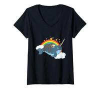 Donna Carino Narvalo e Bradipo Amicizia Kawaii Ocean Animal Art Maglietta con Collo a V