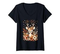 Donna Carino Oh Deer Floral Nature da Donna Maglietta con Collo a V