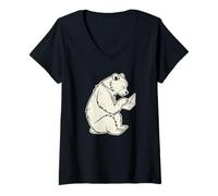 Donna Carino Orso Polare Pieghe Origami Nave, Origami Polar Bear Maglietta con Collo a V
