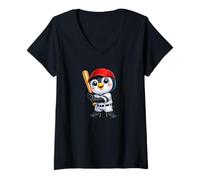 Donna Carino Penguin Baseball Player Cartoon Graphic Maglietta con Collo a V