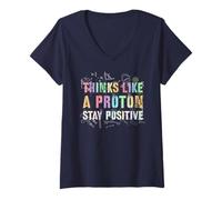 Donna Carino Pensare Come Un protone Rimanere Positivo Biologia Crew Insegnante Maglietta con Collo a V