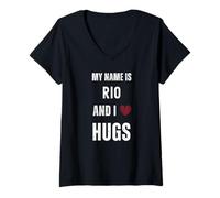 Donna Carino Personalizzato Nome Is Rio And I Love Hugs Maglietta con Collo a V