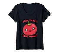 Donna Carino Pomodoro Gioco di Parole Qui Oggi Gone Tomato Humor Maglietta con Collo a V