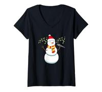 Donna Carino Pupazzo di Neve Che Fa Canto Vocal Coach Maglietta con Collo a V