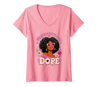 Donna Carino Rosa Nero Storia Mese Unapologetically Donne Dope Maglietta con Collo a V