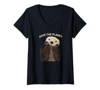 Donna Carino Save The Planet Sea Otter Maglietta con Collo a V