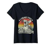 Donna Carino Sbadiglio Sphynx gatto I Hear You I'm Just Not Listening Retro Maglietta con Collo a V