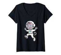 Donna Carino Scimmia Astronauta Spazio Freddo Universo Maglietta con Collo a V