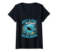 Donna Carino Scuba Diver Girl Who Loves Diving Womens Dive Team Maglietta con Collo a V