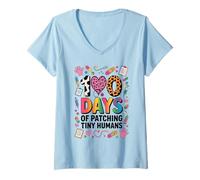 Donna Carino Scuola Infermiera 100 Giorni Patch Piccolo Umani Ice Pack Maglietta con Collo a V